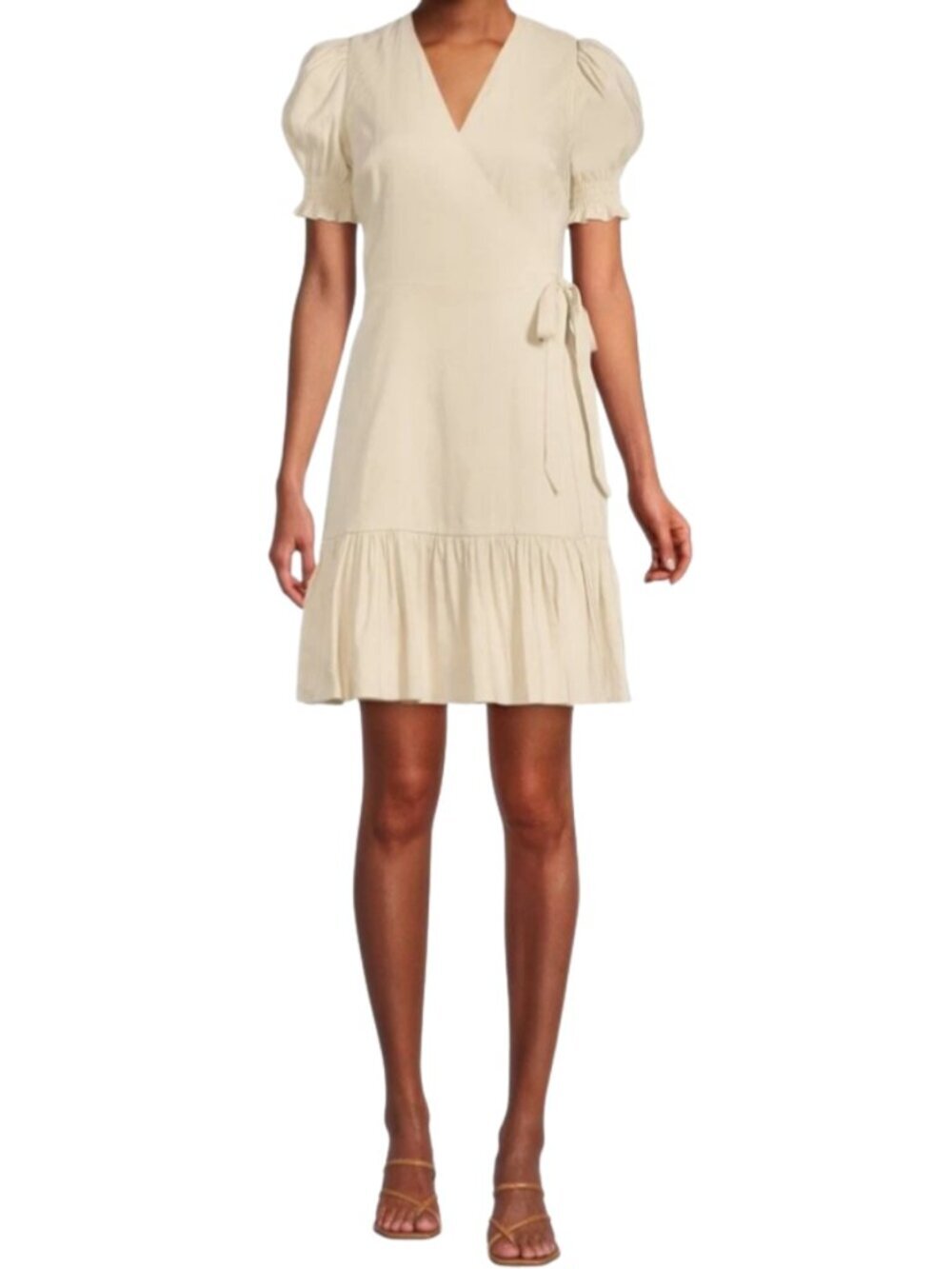 Antonio Melani Cleo Linen Puff Sleeve Wrap Dress Cottagecore Old Money Beige - 2